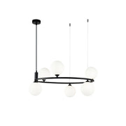 Lampadario Contemporaneo Ring Metallo Nero 6 Luci E Diffusori Bianchi