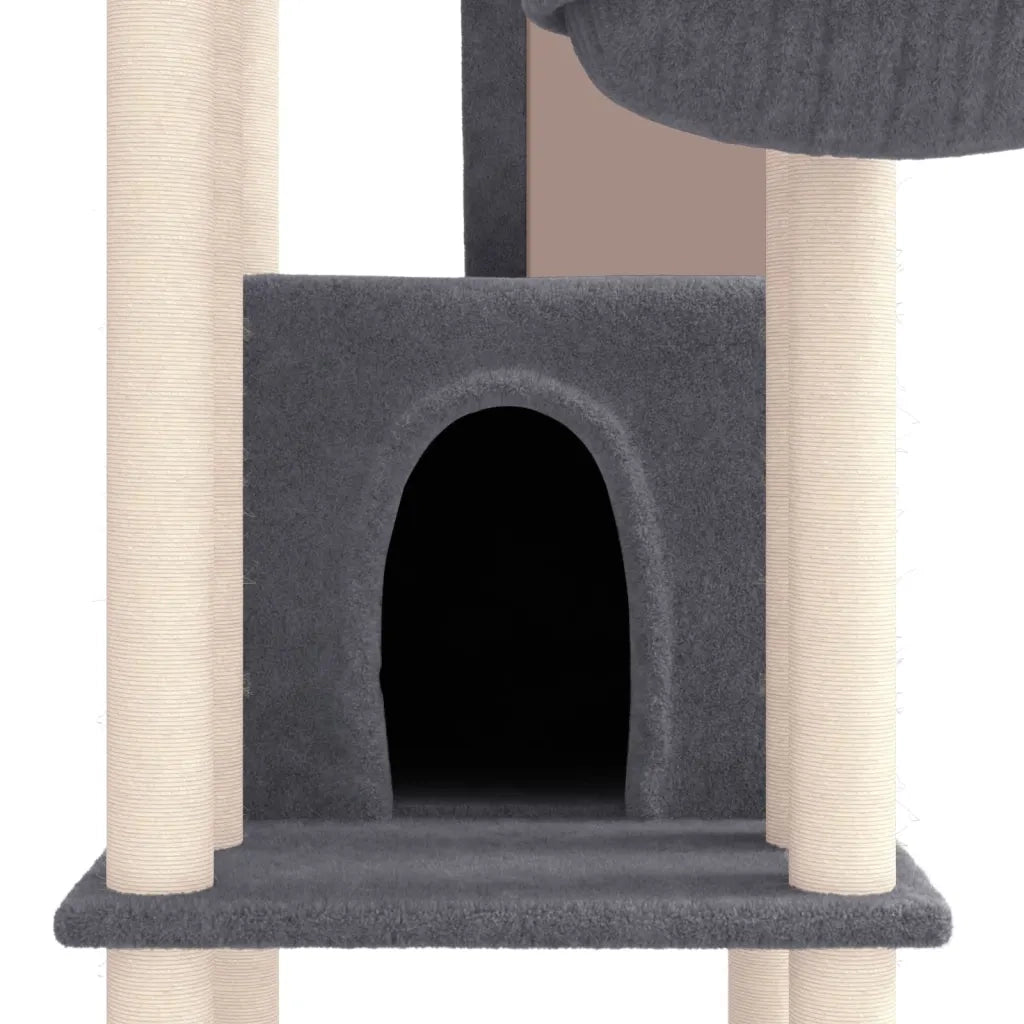Albero per Gatti con Tiragraffi in Sisal Grigio Scuro 201 cm 171644