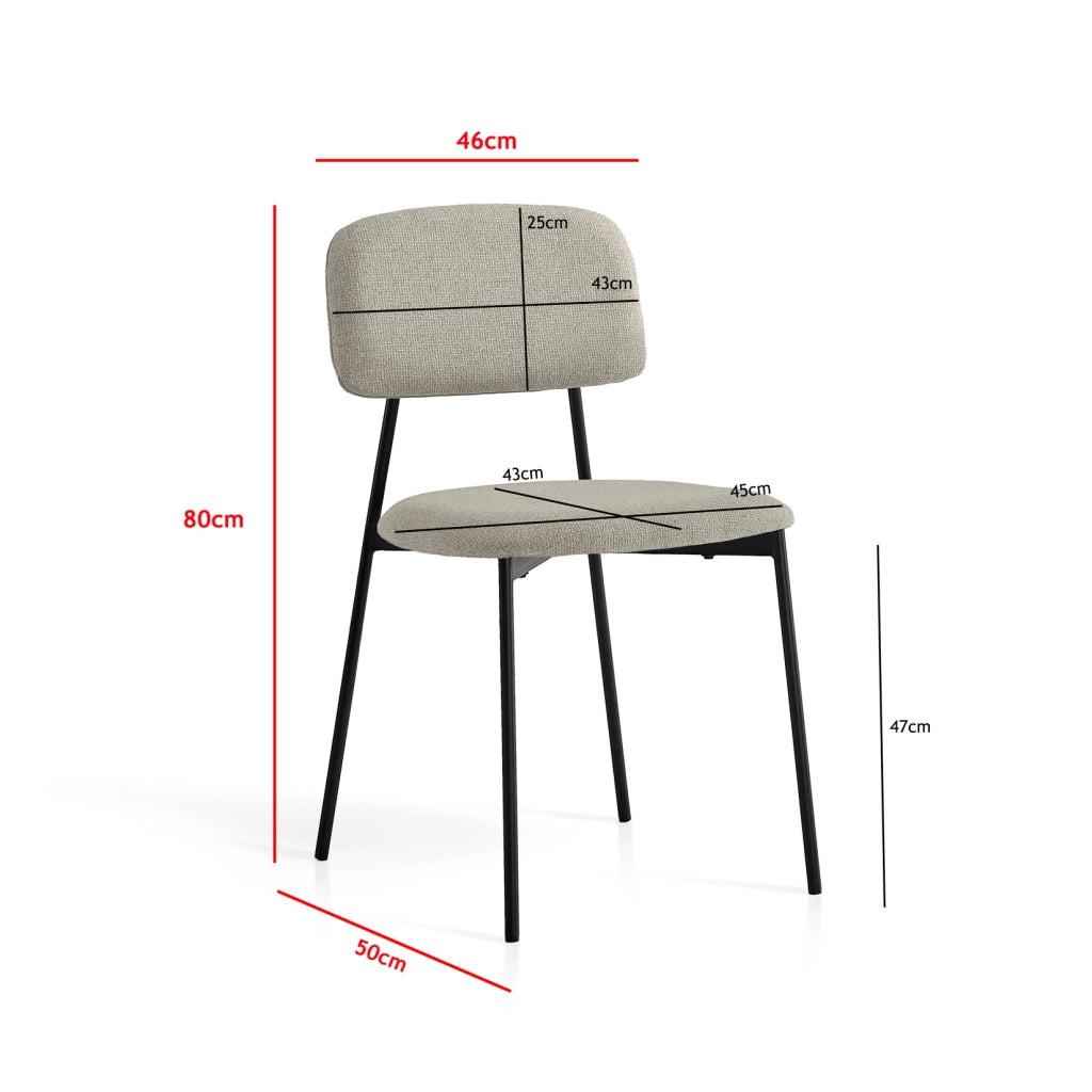 Set 2 sedie da pranzo Hispanohogar ferro e tessuto beige 80×46×50 cm