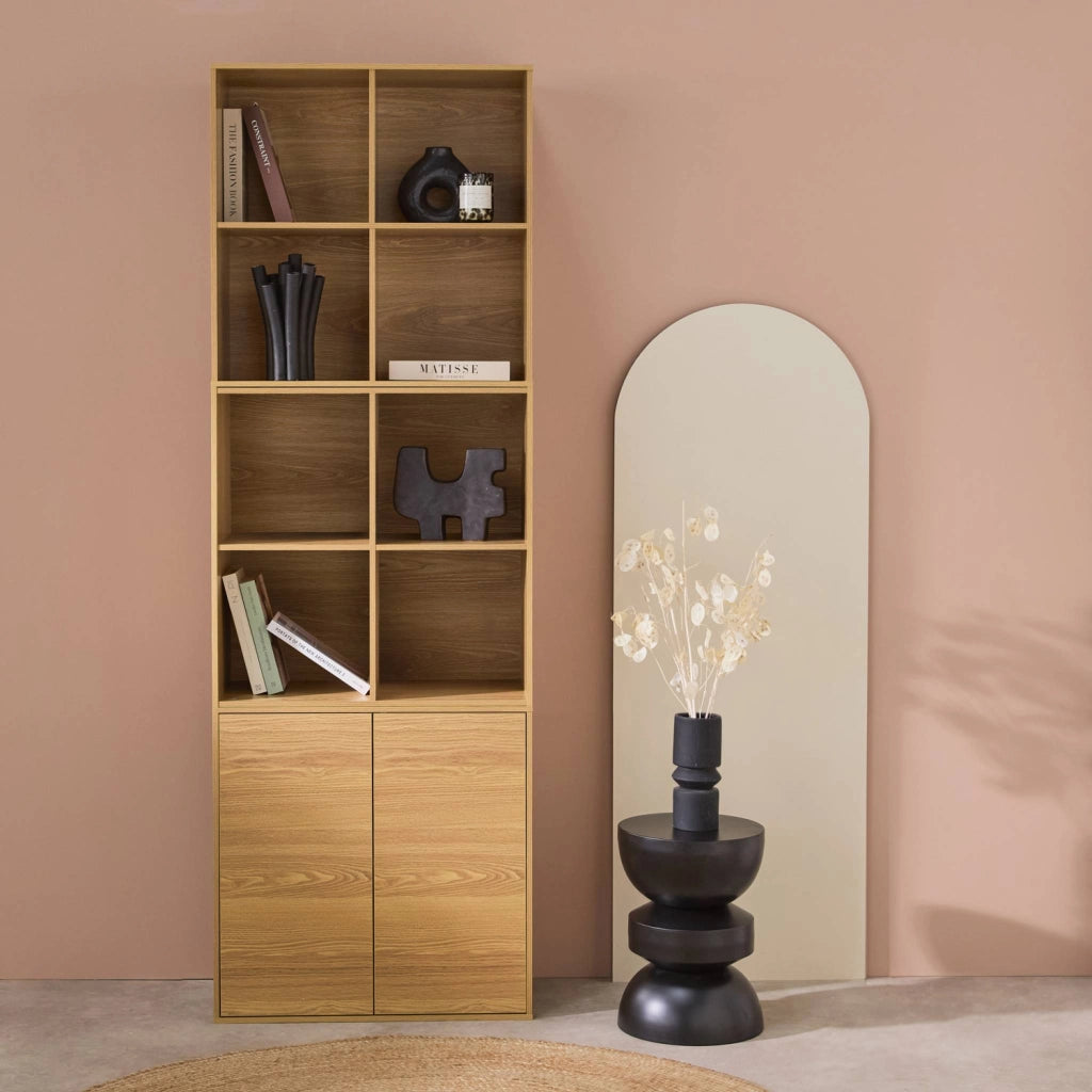 Libreria modulare in legno 3 elementi, 2 ante 8 vani, quercia
