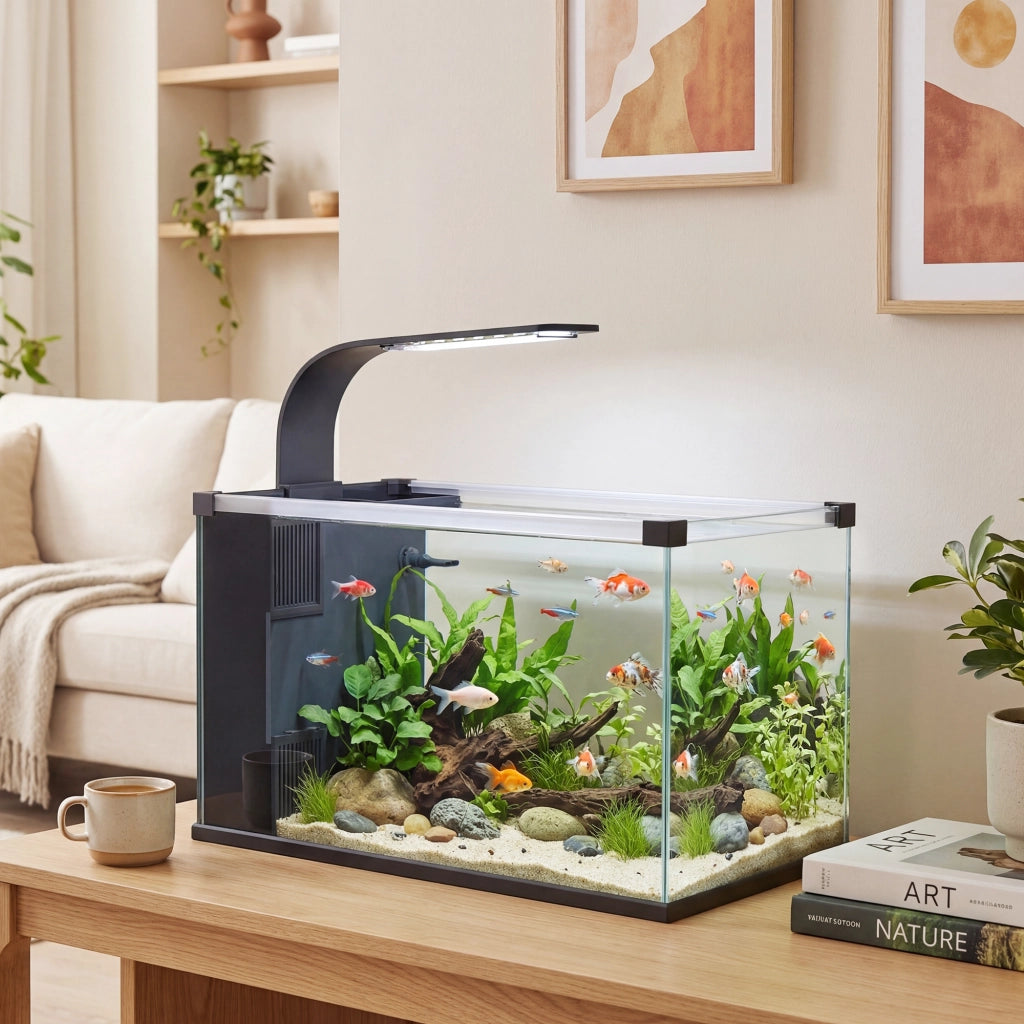 Acquario, 24L in Vetro Temperato con Filtro, Luce LED e Pompa dell'Acqua