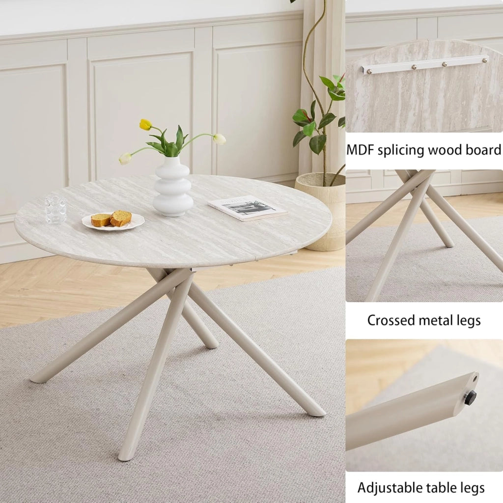 GrandCA HOME Set tavolo e sedie da pranzo nordico, tavolo da pranzo rotondo 115 * 115 * 73 cm e 4 sedie da cucina imbottite, adatto per cucina, sala da pranzo e soggiorno (Grigio)
