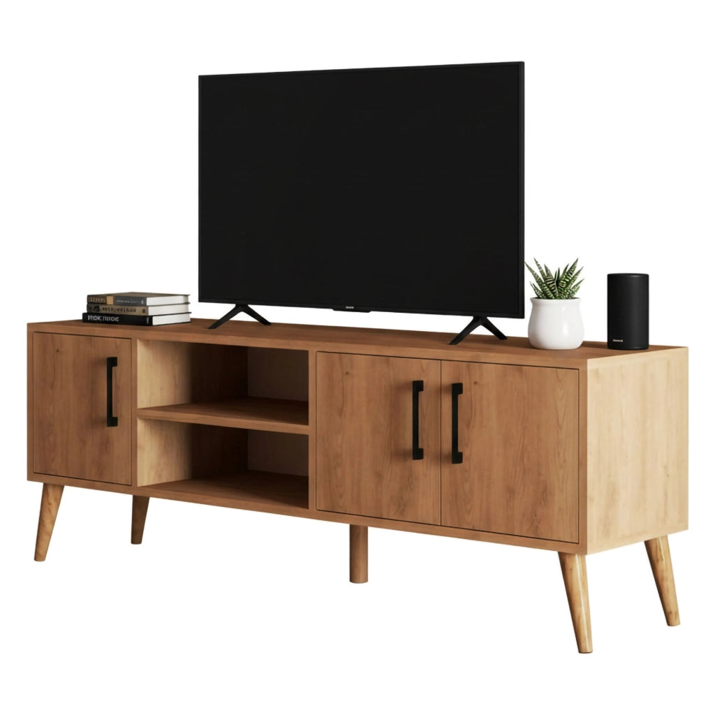 Brugine, Mobile Porta tv un Ripiano, 150x34x52h cm Marrone Quercia