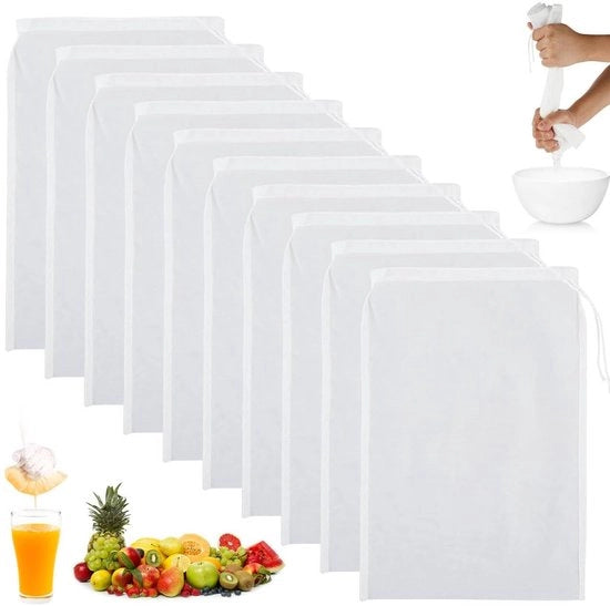 Sac di filtrazione per alimenti 10 pezzi - 30 x 20 cm - Nylon sicuro per alimenti - Sac di filtrazione riutilizzabile - Sostenibile - Facile da pulire