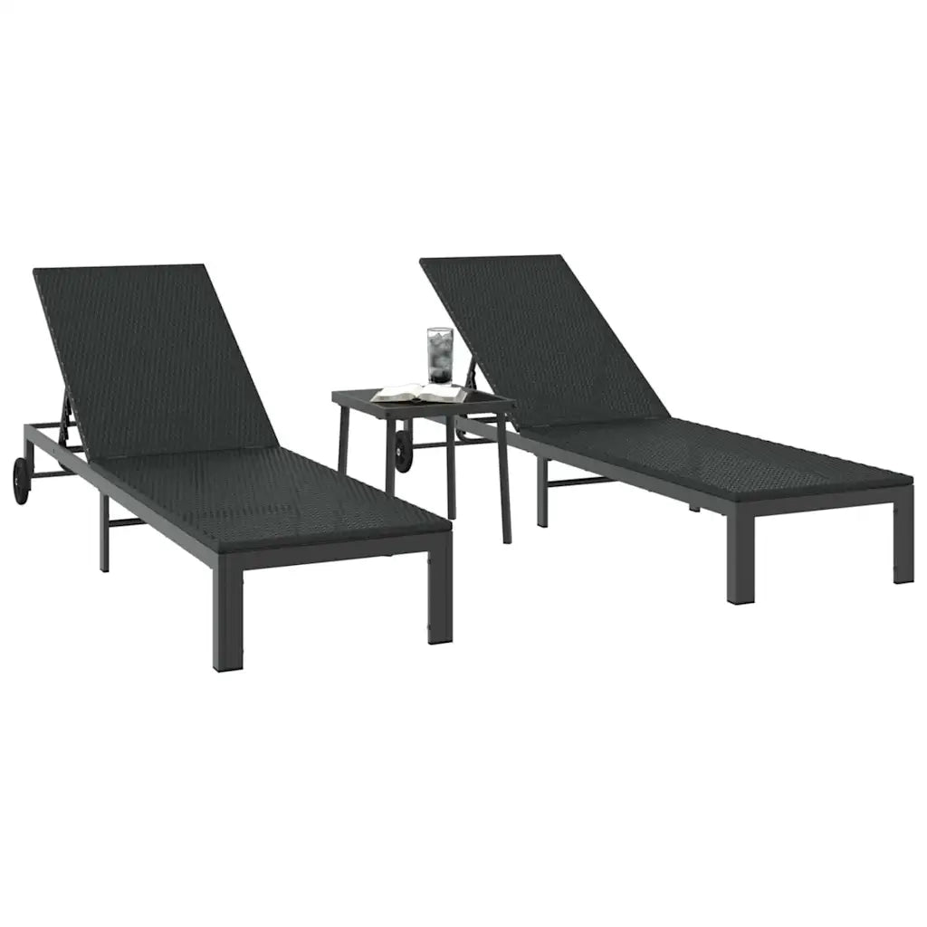 Lettino da Sole 2-persona 3 pcs Nero polyrattan 42004131