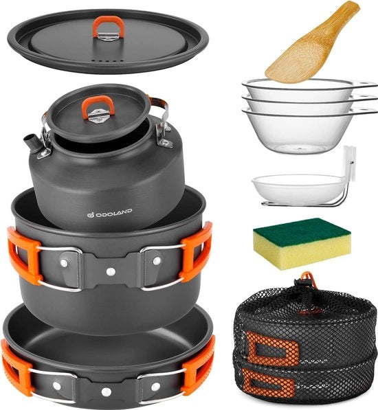 Set di Cucina da Campeggio con Superficie Antiaderente - Incluso Piatto e Accessori da Cucina
