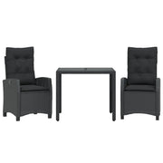 Set da Pranzo da Giardino 3 pz | Set Salotto da Giardino con Cuscini Nero in Polyrattan