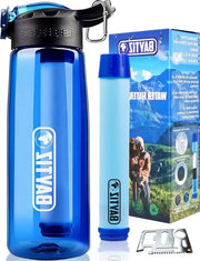 Straw di Sopravvivenza - Filtrazione con Carbone Attivo - Filtratore d'Acqua per Escursioni e Campeggio - Kit di Purificazione Riciclabile con Bussola e Sacchetto di Ricambio