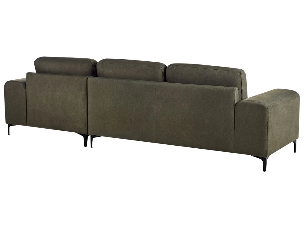 Divano angolare moderno a L con gambe in metallo e velluto verde scuro lato sinistro soggiorno minimalista