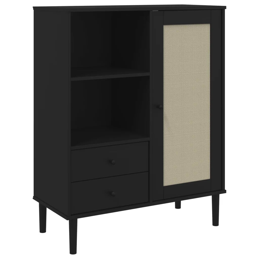 Credenza SENJA Aspetto Rattan Nero 90x40x112 cm Massello Pino 358057