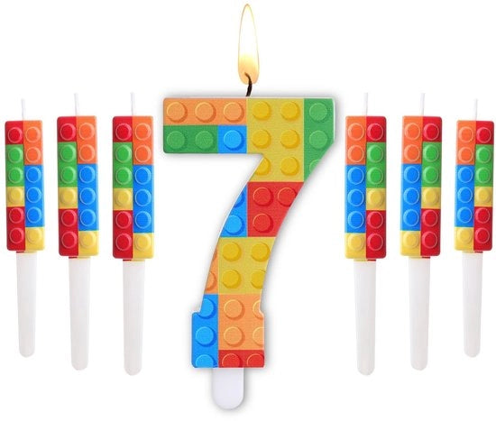 Set di candele numeriche 7 pezzi - decorazione per torta - costruzioni per compleanni - multicolore - materiale: paraffina