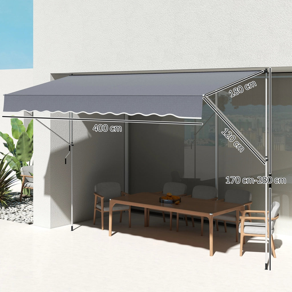 Toldo Retrattile Manuale 4x1.2 m ¨C zephmum ¨C Grigio Scuro 170-280 cm