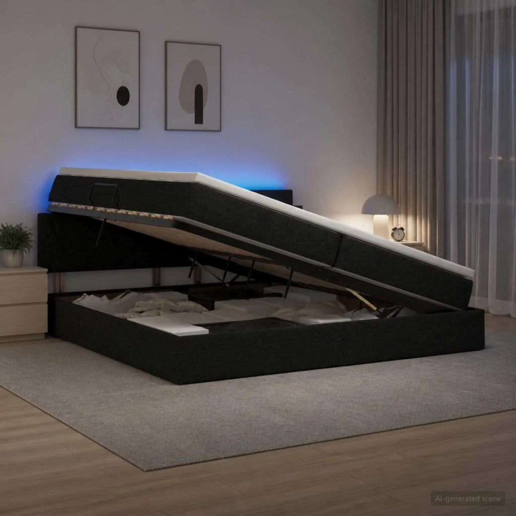Letto con contenitore LED e materasso Nero 200 x 200 cm Tessuto 3459149