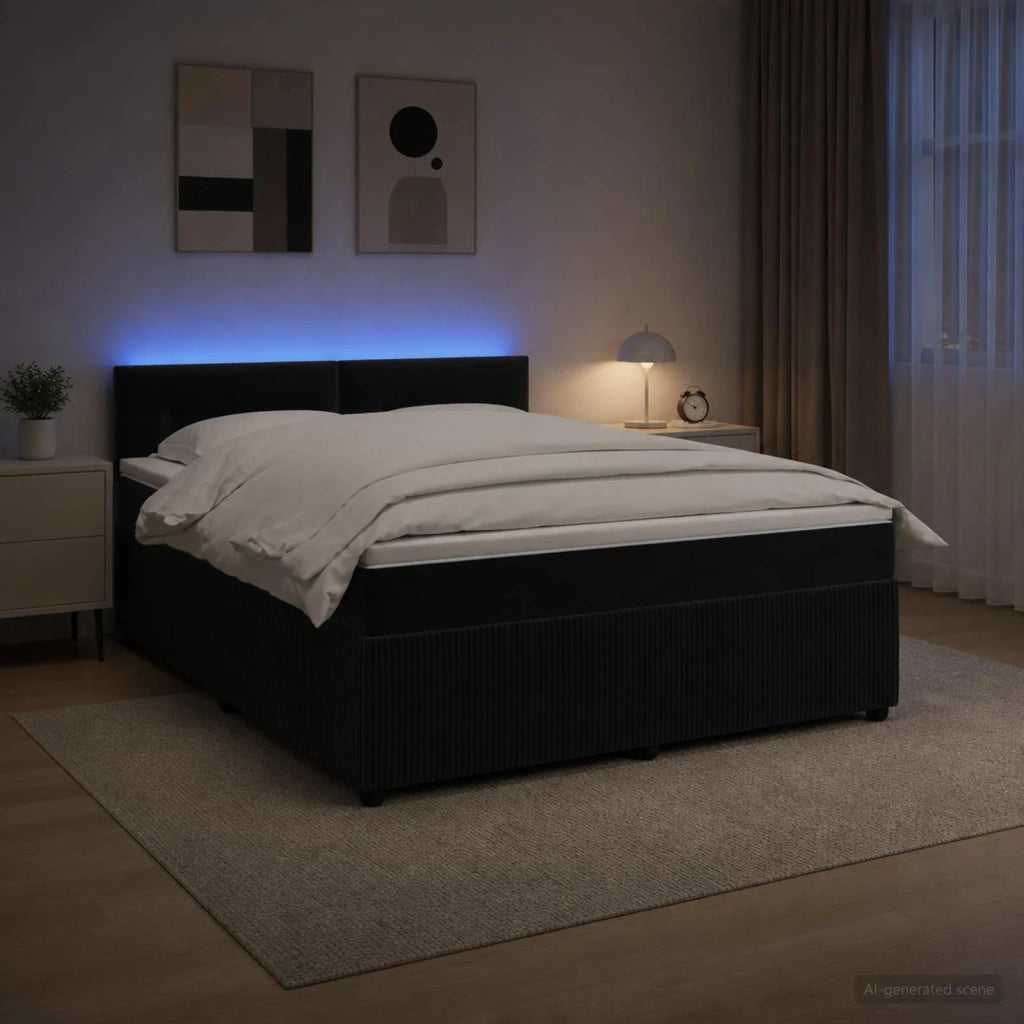Letto box spring con materasso Nero 140 x 190 cm Velluto 3453139