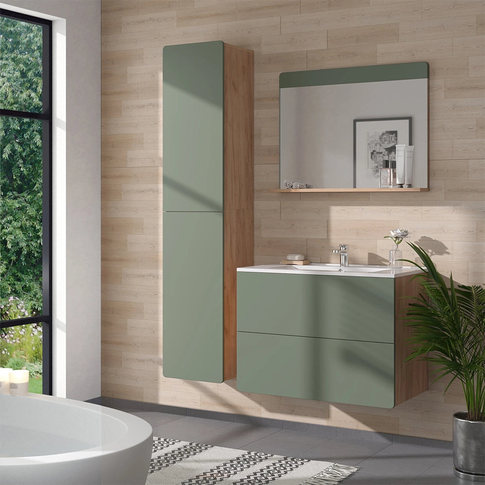 Vicco Set di mobili da bagno Goldkraft rovere/verde 4 parti con colonna