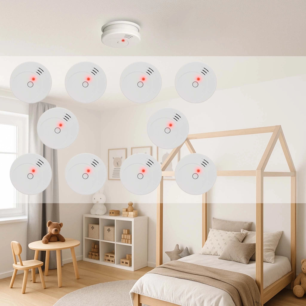 Rilevatore di fumo fotoelettrico con batteria 9V, 10 pz, Allarme Incendio 85dB, senza filo, DIN EN 14604