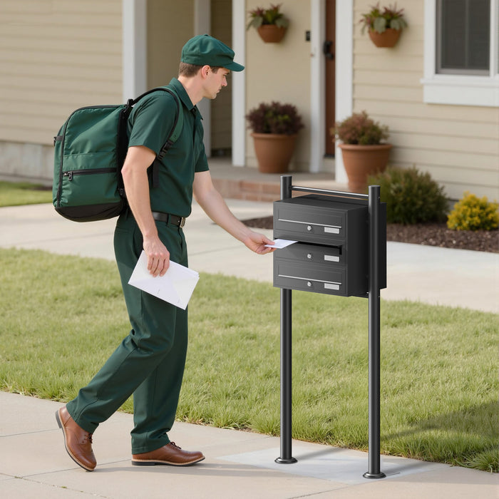 Cassetta postale condominiale autoportante 3 posti, 1 modulo, nero 556 x 270 x 1500 mm