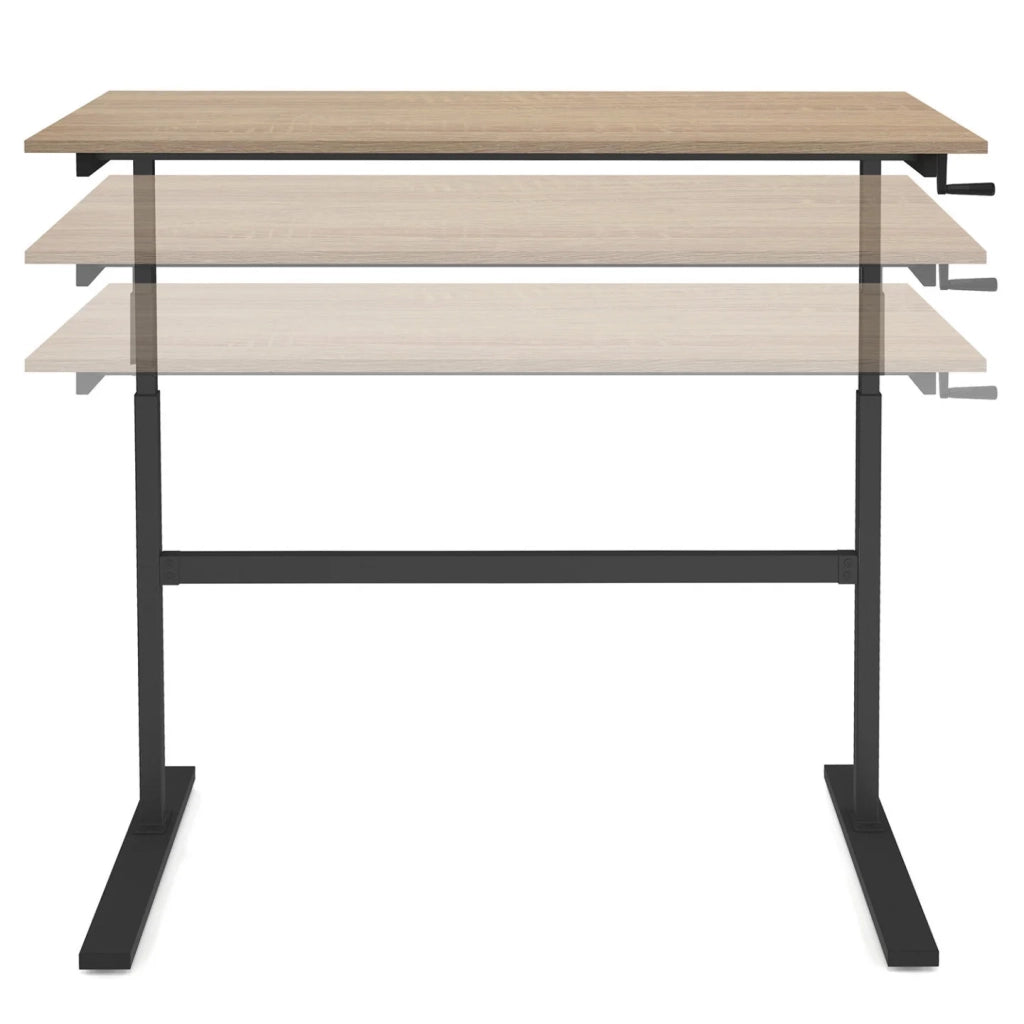 IDMarket - Scrivania JEANNE, diritta, sit/stand con manovella, altezza regolabile da 70 a 120 cm, legno di faggio e nero