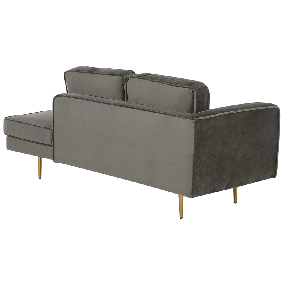 Chaise longue Taupe Velluto Imbottito versione sinistra Orientamento Gambe In Metallo Rafforzamento Cuscino Design Moderno