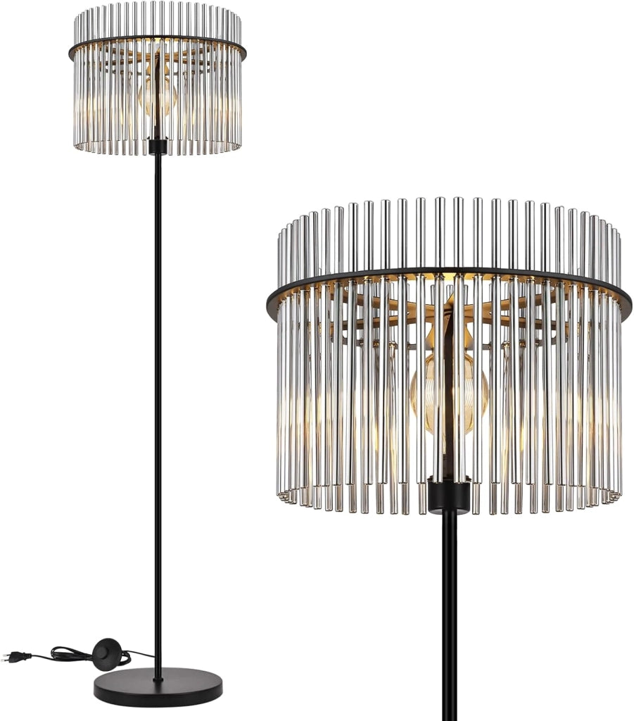 ZMH Lampada da terra vetro nero E27 154cm interruttore pedale moderno per camera letto cameretta ufficio