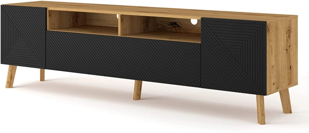 MOBILE TV PORTA TV STAND TV SOGGIORNO LUXI  195x42x56cm ROVERE NERO OPACO