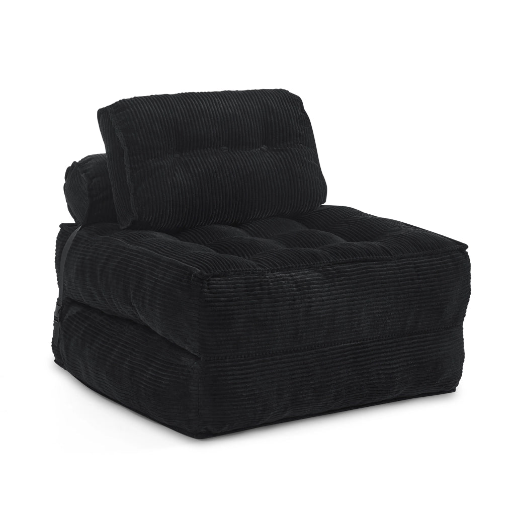Poltrona Letto Pieghevole 2 in 1 in Velluto a Coste ¨C MINIMAL ¨C Nero, Schienale Regolabile