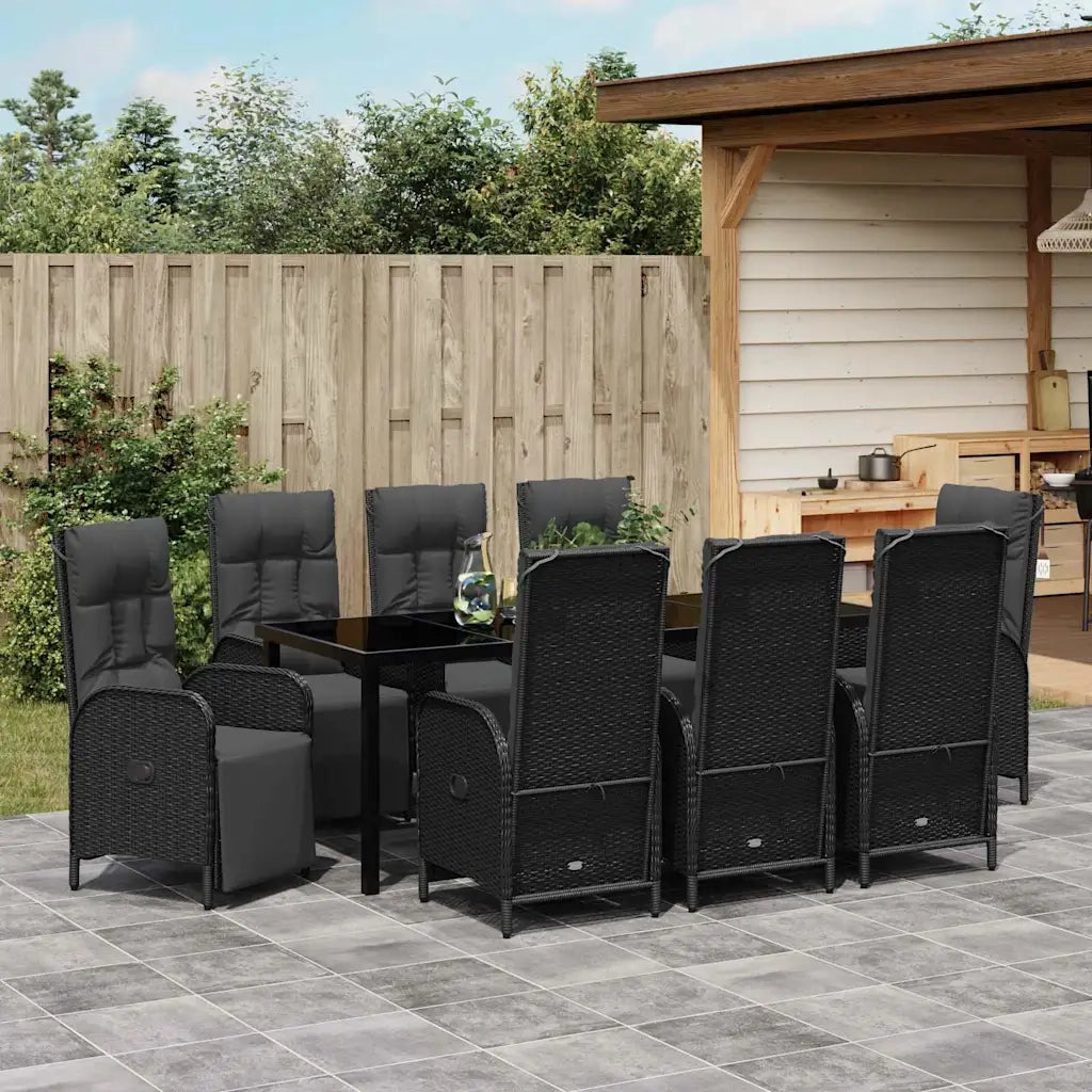 Set da Pranzo per Giardino con cuscino 9 pcs Nero polyrattan 3380126