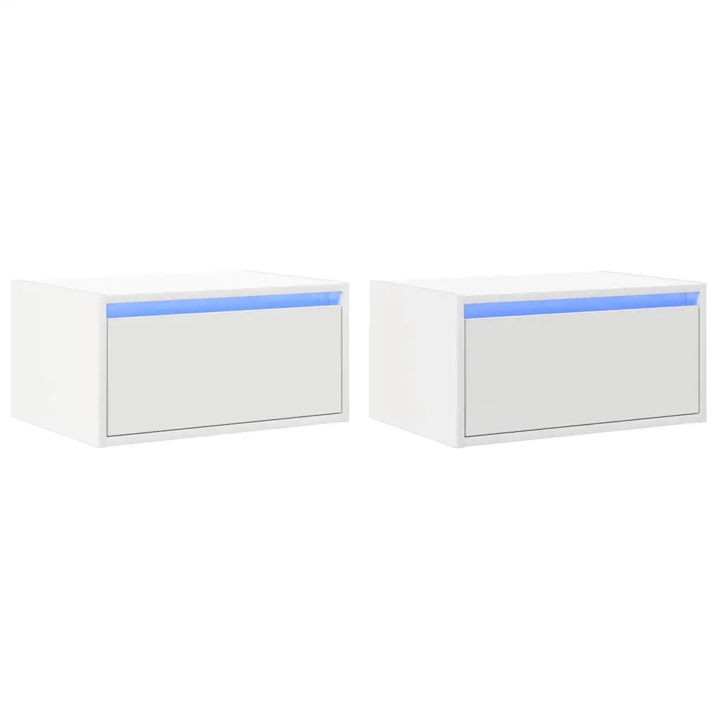 Comodini a Parete con Luci LED 2 pz-Set di 2 Tavolino da notte Bianchi 599164