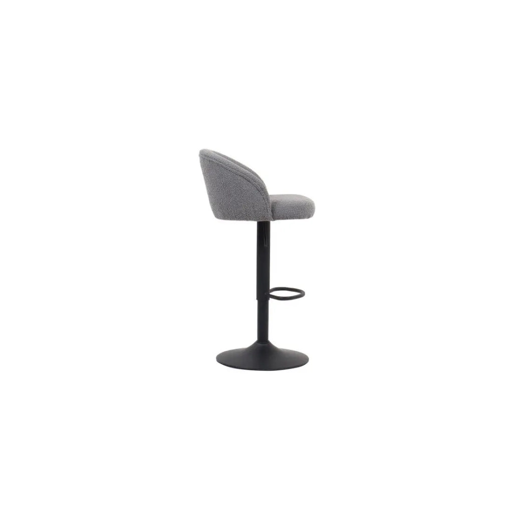 Sgabello da bar HYDRA - Bouclé grigio chiaro - Altezza regolabile 86-107 cm - Gambe in metallo - Stile moderno