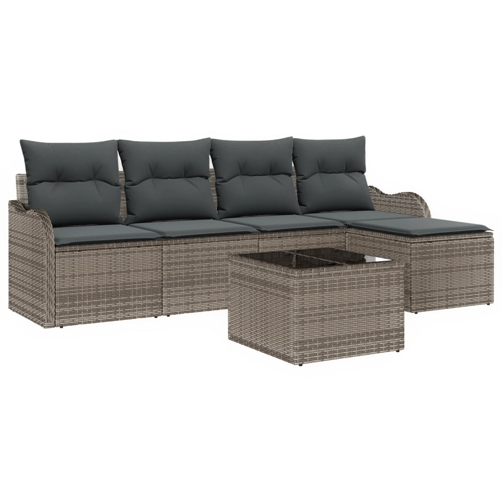 Set Divano da Giardino con Cuscini in Nero Polyrattan
