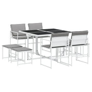 Set da Pranzo da Giardino 9 pz | Set Salotto da Giardino con Cuscini Bianco in Textilene