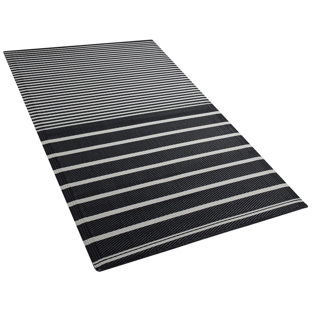 Tappeto per esterno Mat Nero sintetico 90 x 180 cm a righe motivo geometrico ecologico moderno minimalista