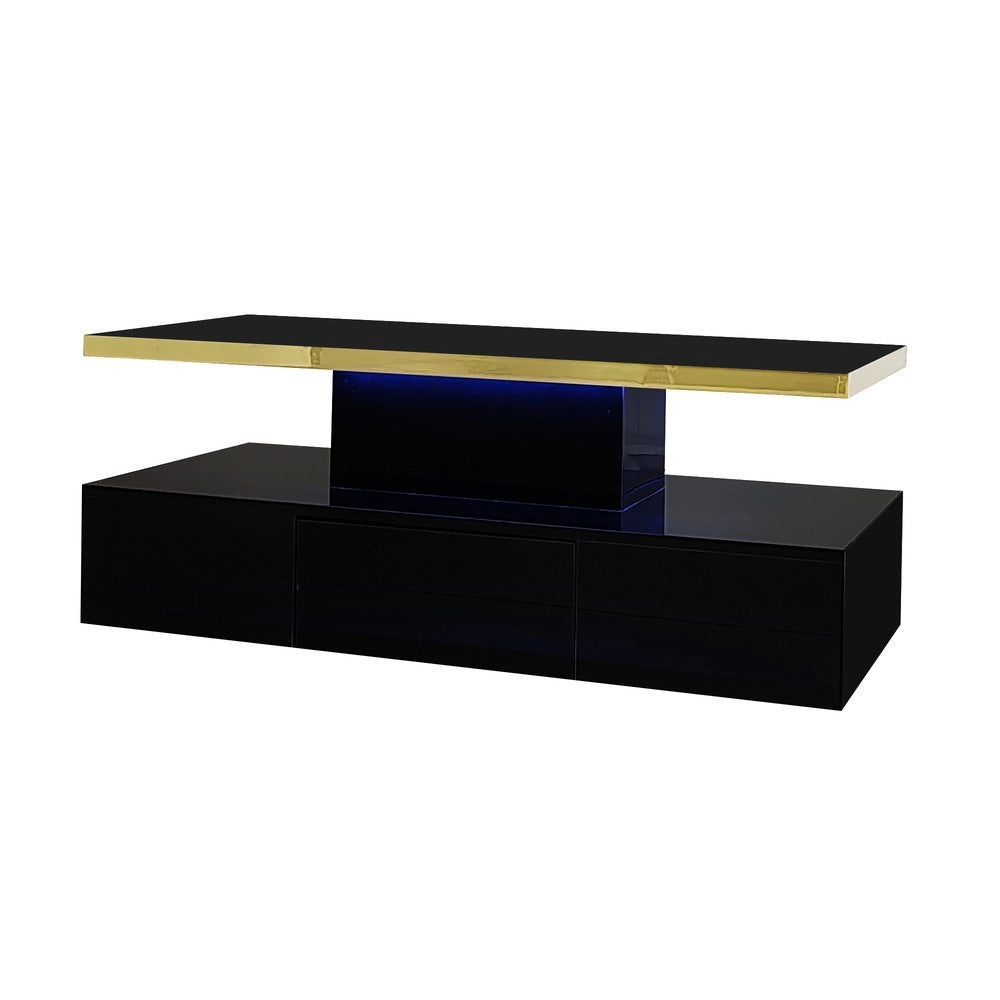 Tavolino da Caff¨¨ con Cassetti e LED ¨C MINIMAL ¨C Nero Lucido, 2 Ripiani