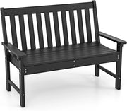 Panchina da Esterno, Panca da Giardino in HDPE Resistente con Schienale e Braccioli, Panchina da Parco, Balcone, Spogliatoio e Cortile, 132 x 65 x 91 cm (Nero)