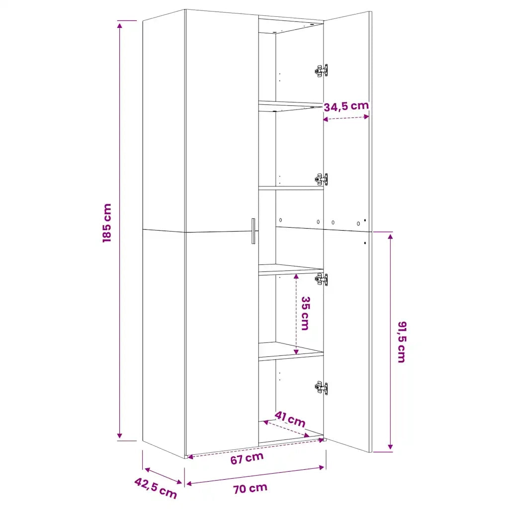 Credenza | Madia | Buffet da pranzo | Armadio da pranzo Bianca 70x42,5x185 cm in Legno Ingegnerizzato