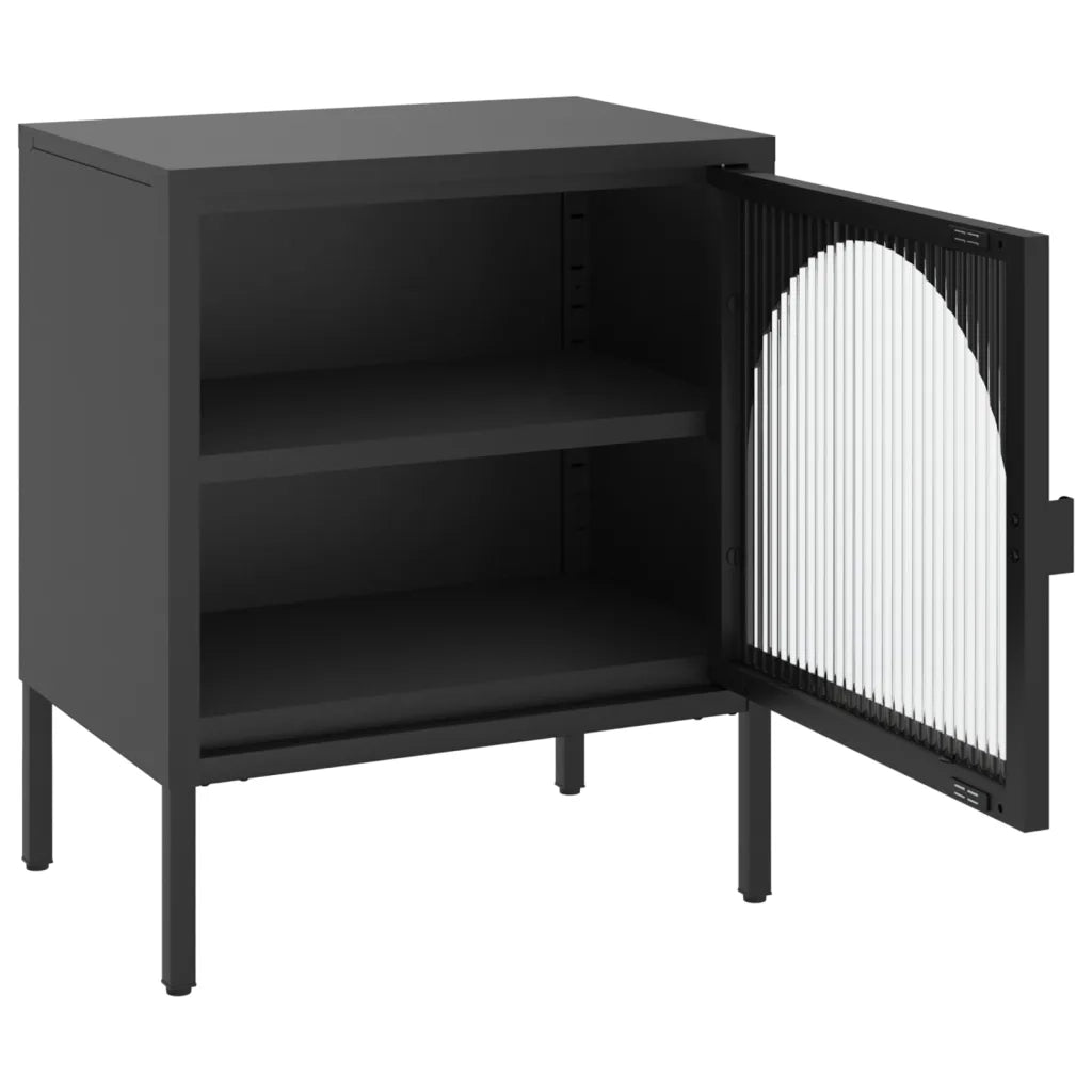 Comodino | Armadio da Notte | Mobiletto da notte Nero 50x35x60 cm Vetro e Acciaio