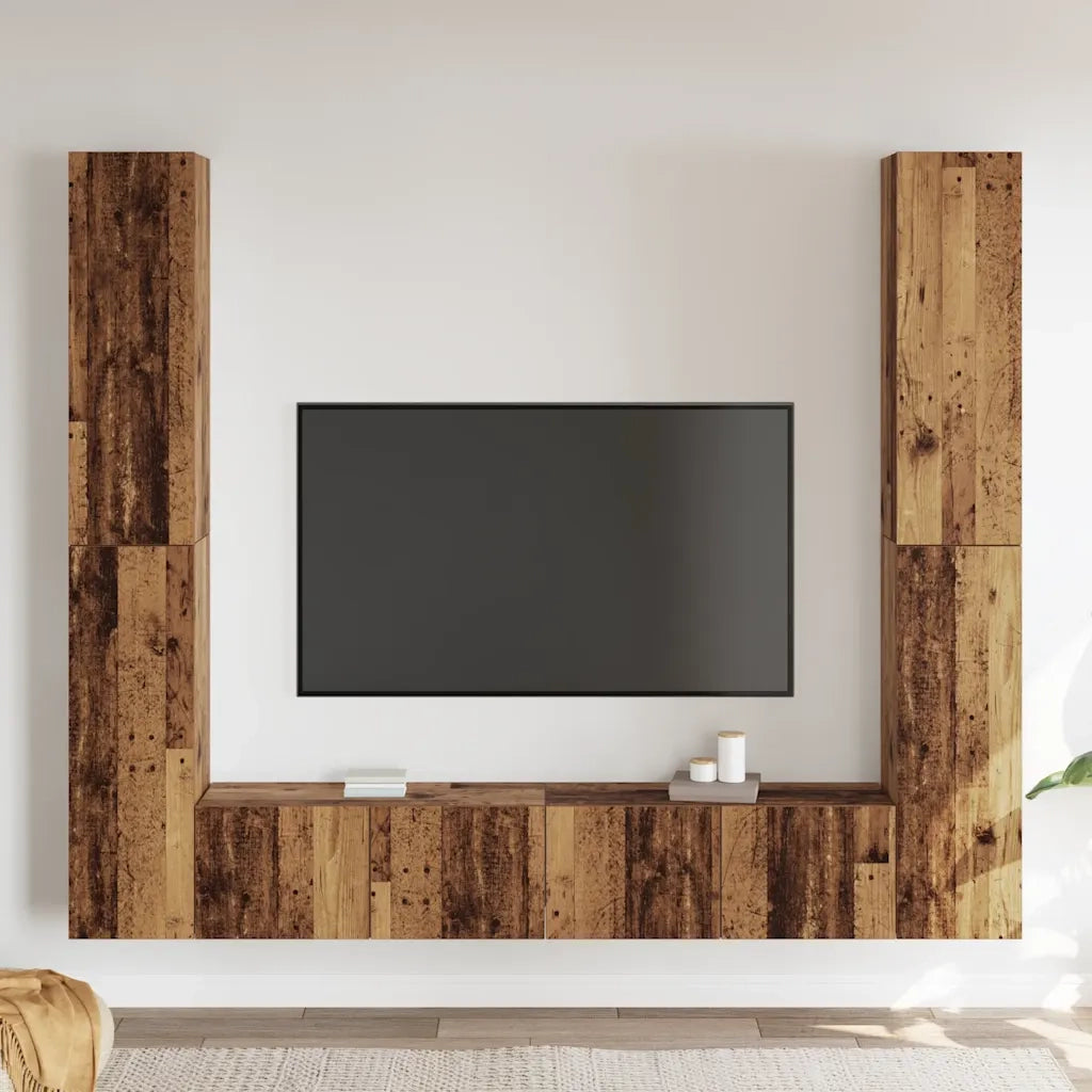 vidaXL Mobili TV a Parete 6 pz Legno Vecchio Legno Multistrato
