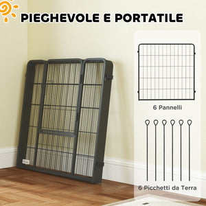 Recinto per Cani a 6 Pannelli Modulabili da 80x1,5x80A cm con Porta di Ingresso in Acciaio Nero