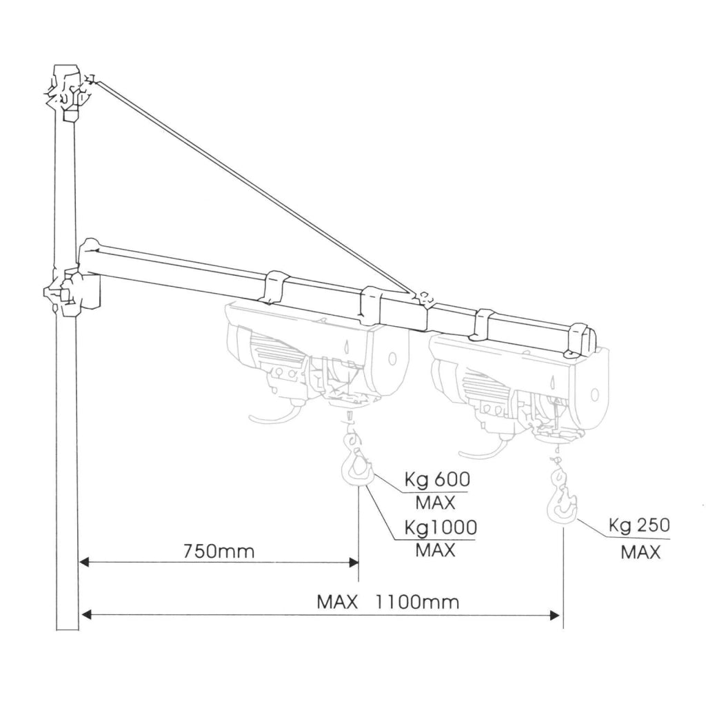 Supporto per paranco di sollevamento a braccio girevole 600g 110cm cavo verricello fissaggio braccio 16_0002386