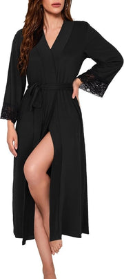 Kimono da notte con V collo per donne, lunga camicia da bagno, kimono da sauna per donne
