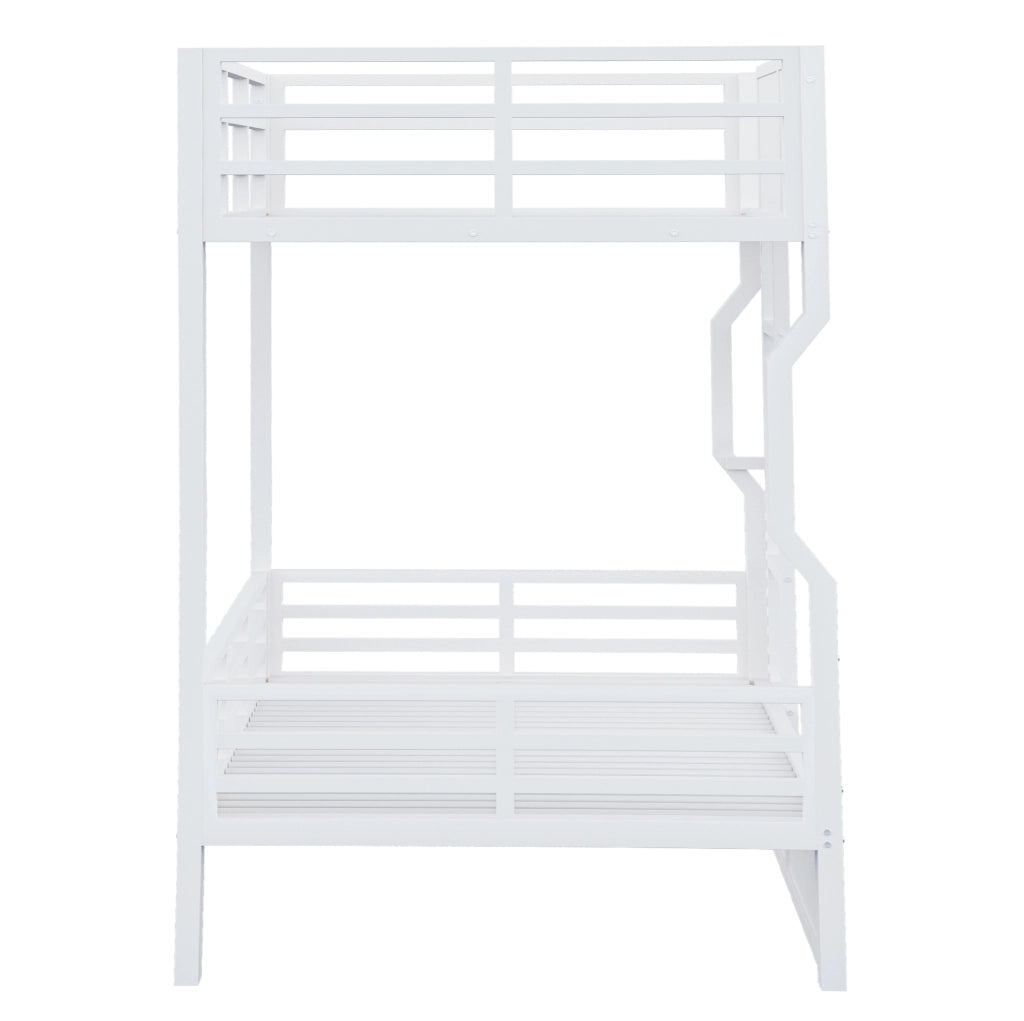 Letto a castello 90x200 cm bianco con LED, scala dritta e sponde di sicurezza