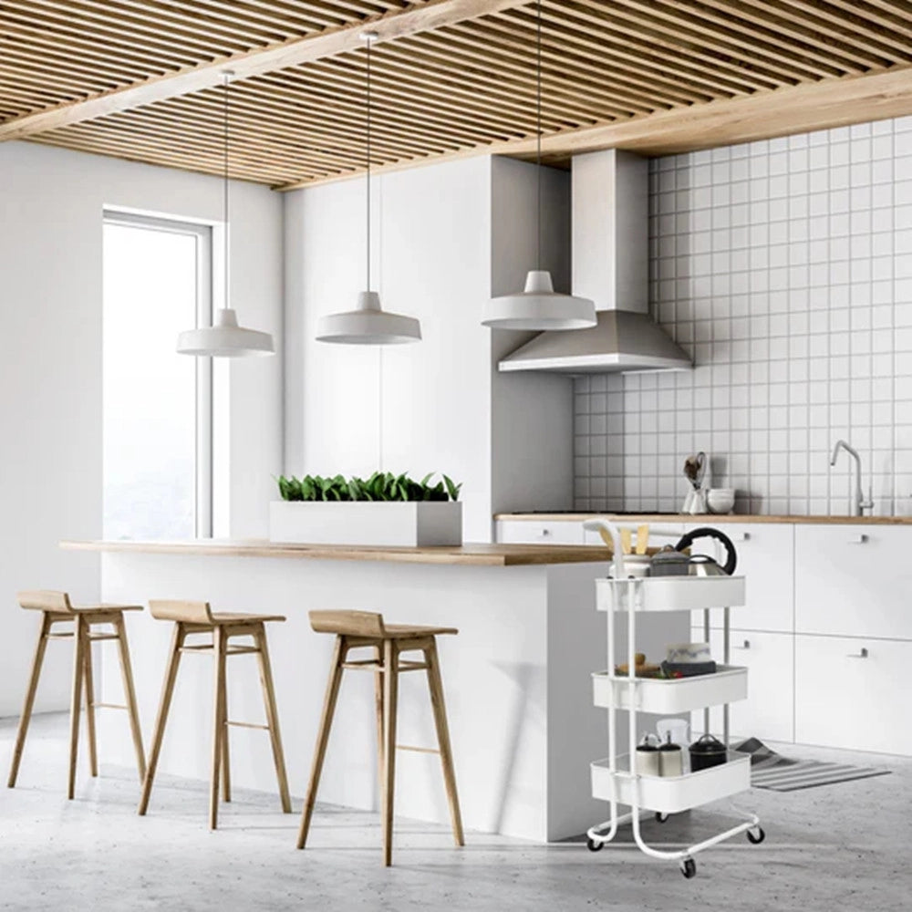 Trade Shop - Carrello Multiuso In Metallo A 3 Ripiani 4 Ruote Piroettanti Con Bloccaggio Portaoggetti -