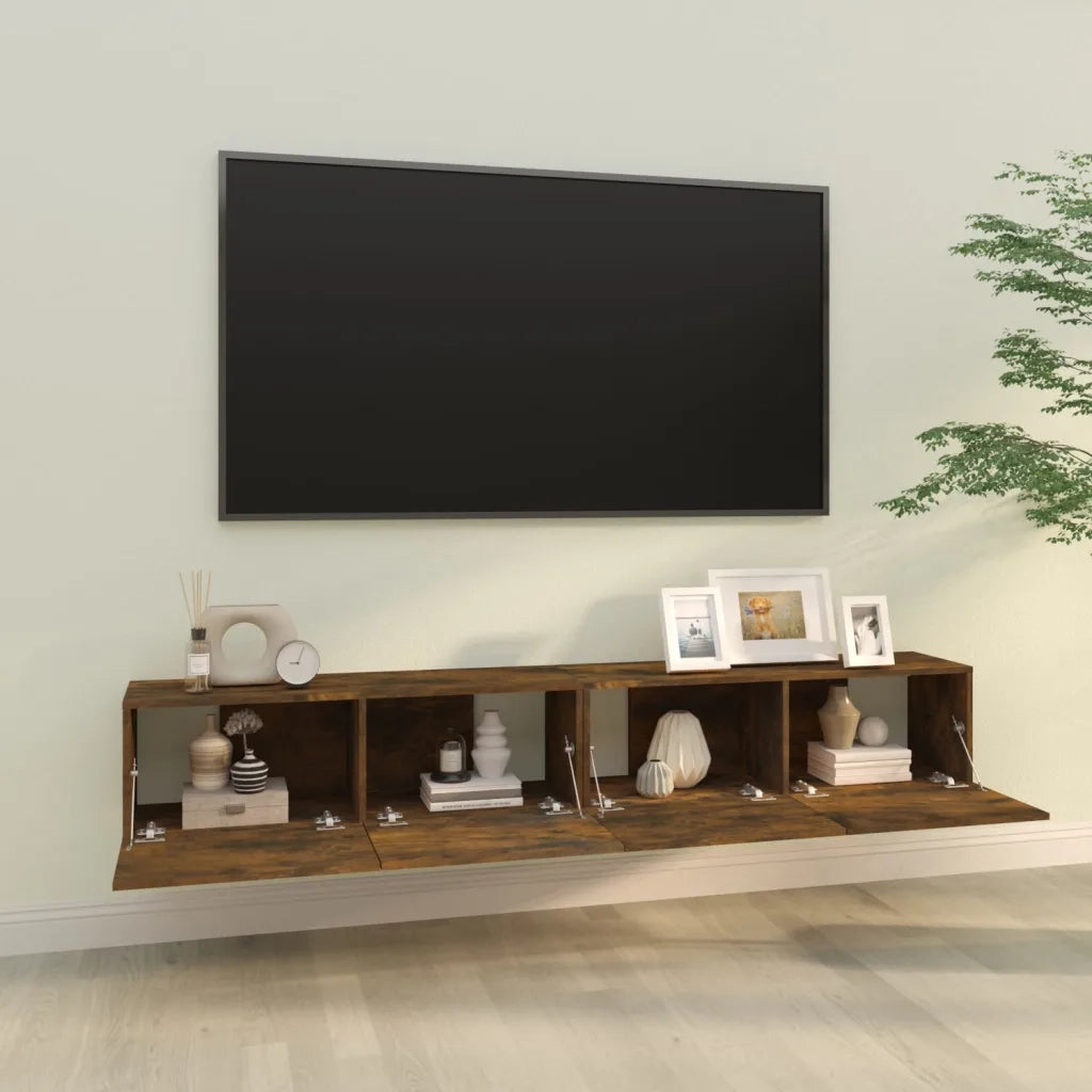Mobili TV Parete 2pz Rovere Fumo 100x30x30 cm Legno Multistrato 820466