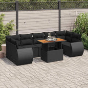 Set Divani da Giardino con Cuscini 8 pz Nero in Polyrattan