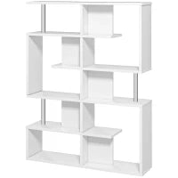 Scaffale Libreria ad S 5 Ripiani Design Moderno Soggiorno, Ufficio, Salotto, Legno, Bianco, 120 x 28.6 x 160 cm