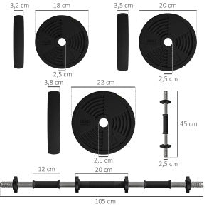 MANUBRI 2 in 1 Regolabili con Bilanciere 25 kg Neri