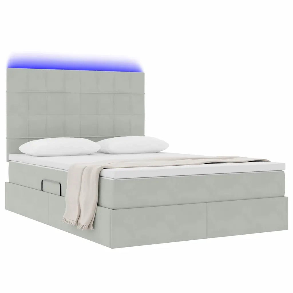 Letto con contenitore e LED Grigio chiaro 140 x 200 cm Velluto 3372669