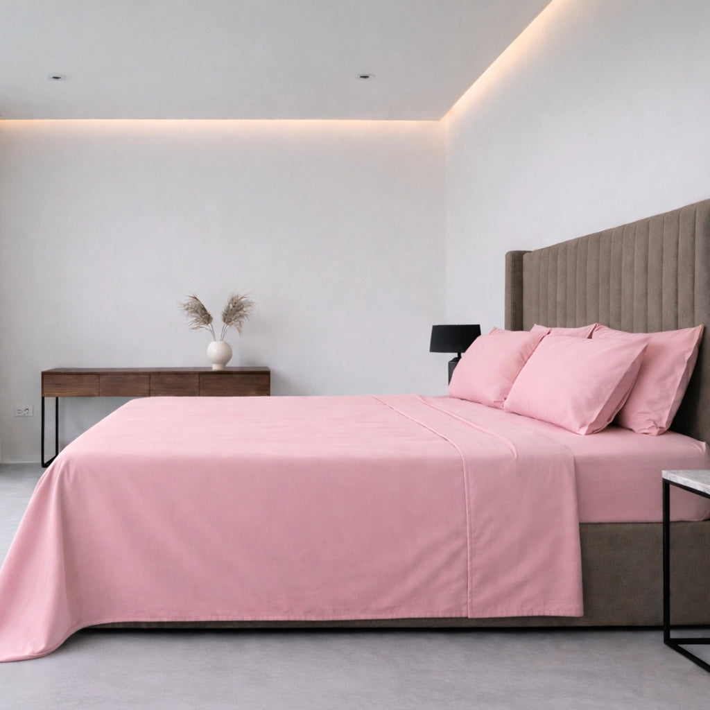 Sarisa, set Completo Letto Matrimoniale in Policotone, Rosa