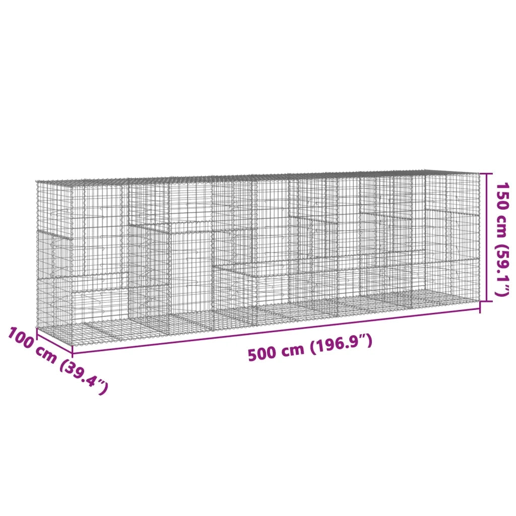 Cesto Gabbione con Copertura 500x100x150 cm in Ferro Zincato 3295217