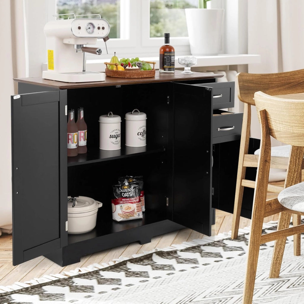 Credenza Buffet, Armadio di Stoccaggio Moderno con 2 Ante e 2 Cassetti, Ripiano Regolabile, per Cucina, Sala da Pranzo, 100 x 40 x 78 cm (Nero)